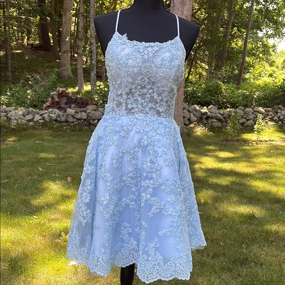 Elegant Blue Lace Dress